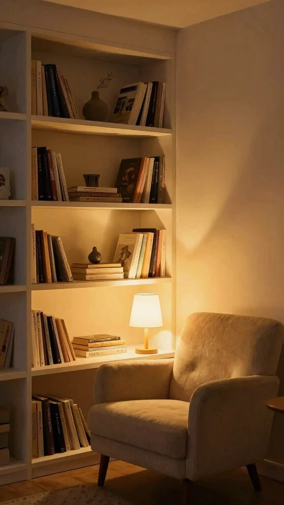 12 Bedroom Bookshelf Concepts for a Reading-Friendly Curated Display - 7. Integrated Lighting for a Cozy Reading Space 1
