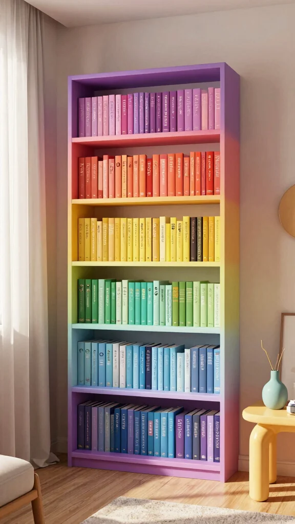 12 Bedroom Bookshelf Concepts for a Reading-Friendly Curated Display - 8. Color-Coded Bookshelves for Visual Appeal 1