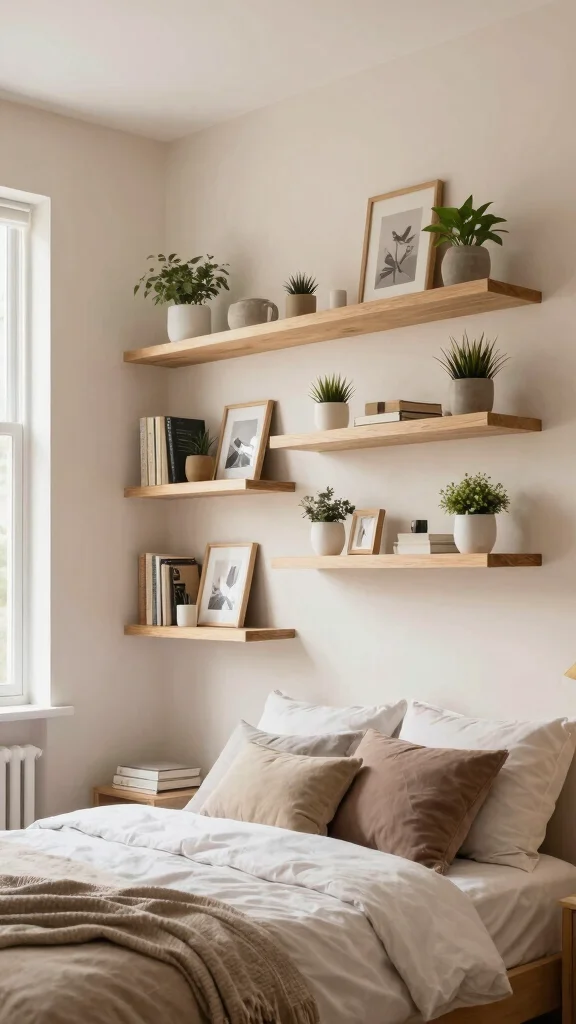 12 Bedroom Built-In Ideas for Wardrobes Shelves and Headboard Walls - 2. Stylish Shelving: A Decorative Touch 1