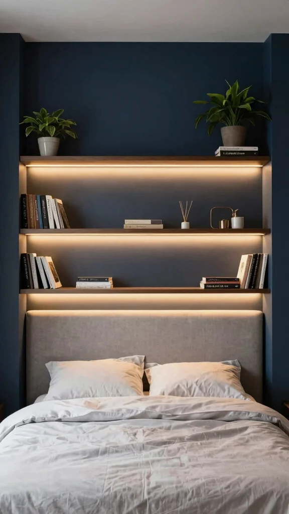 12 Bedroom Built-In Ideas for Wardrobes Shelves and Headboard Walls - 3. Headboard Walls: Functional and Fashionable 1