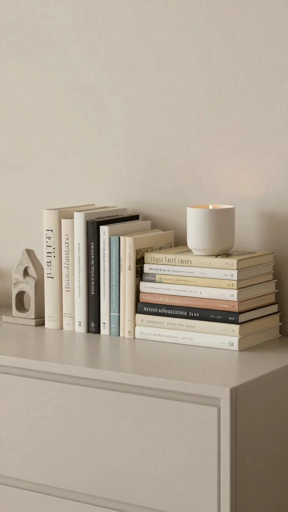 12 Bedroom Dresser Decor Ideas for a Styled Beautiful Top Surface - 2. Artful Book Stacks: A Personal Library 1