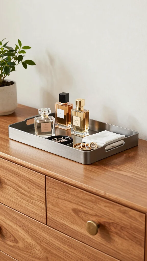 12 Bedroom Dresser Decor Ideas for a Styled Beautiful Top Surface - 7. Stylish Trays: The Ultimate Organizer 1