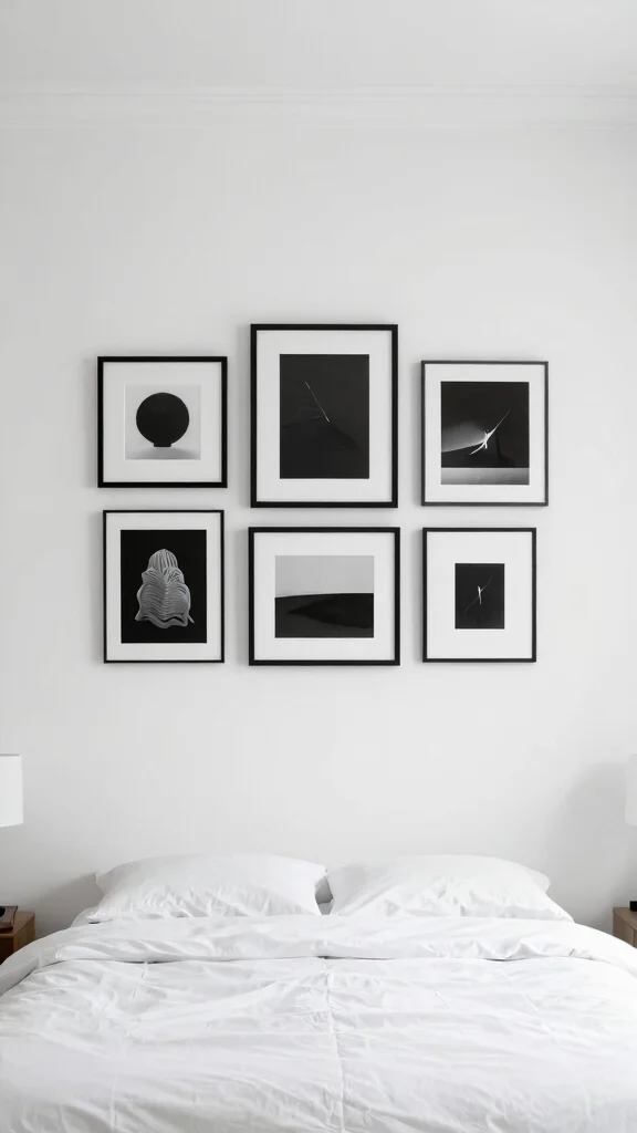12 Bedroom Gallery Wall Ideas for a Curated Personal Wall Display - 4. Minimalist Masterpiece 1