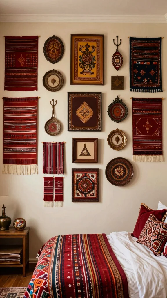 12 Bedroom Gallery Wall Ideas for a Curated Personal Wall Display - 8. Cultural Inspirations 1