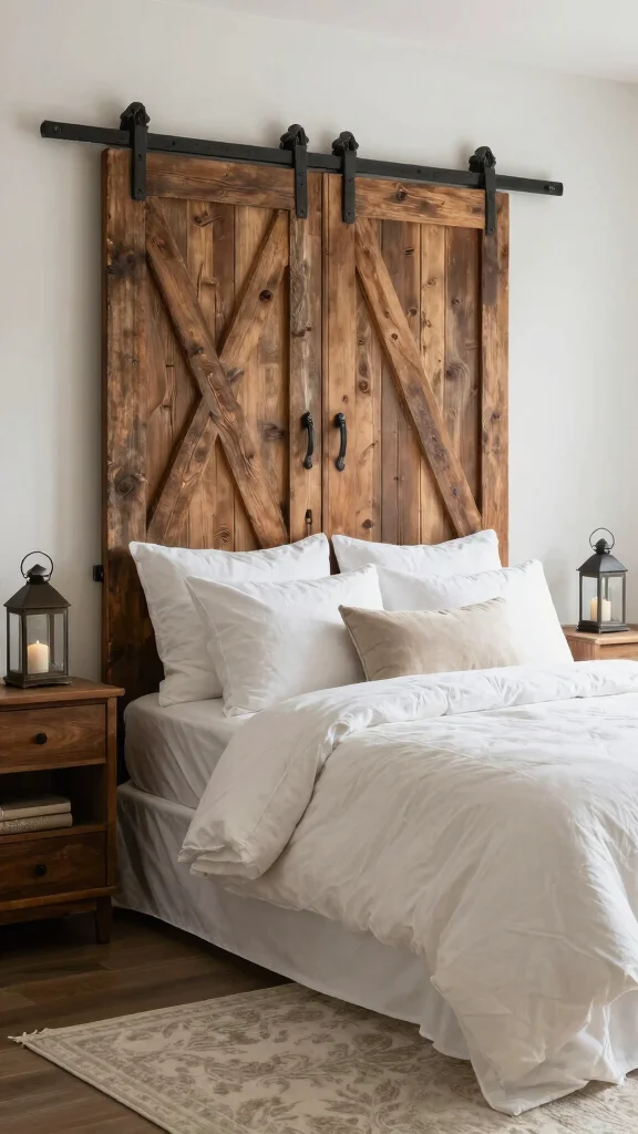 12 Bedroom Headboard Wall Concepts for a Styled Statement Focal Point - 1. Rustic Barn Door Charm 1