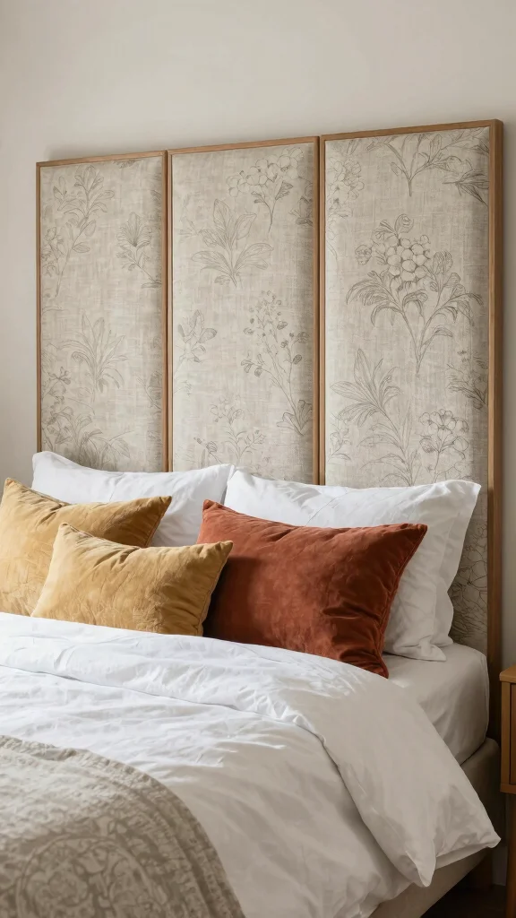 12 Bedroom Headboard Wall Concepts for a Styled Statement Focal Point - 11. Creative Fabric Panels 1