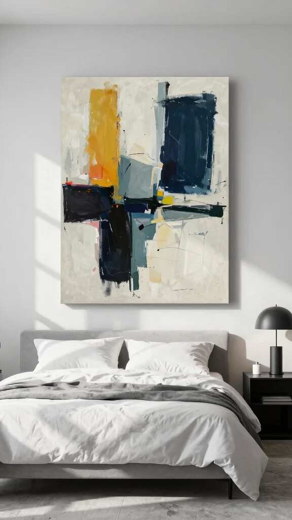 12 Bedroom Headboard Wall Concepts for a Styled Statement Focal Point - 6. Artistic Canvas Display 1