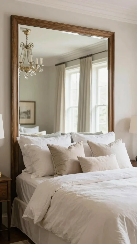 12 Bedroom Headboard Wall Concepts for a Styled Statement Focal Point - 8. Mirror Headboard Illusion 1