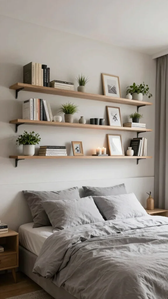 12 Bedroom Headboard Wall Concepts for a Styled Statement Focal Point - 9. Floating Shelves for Functionality 1