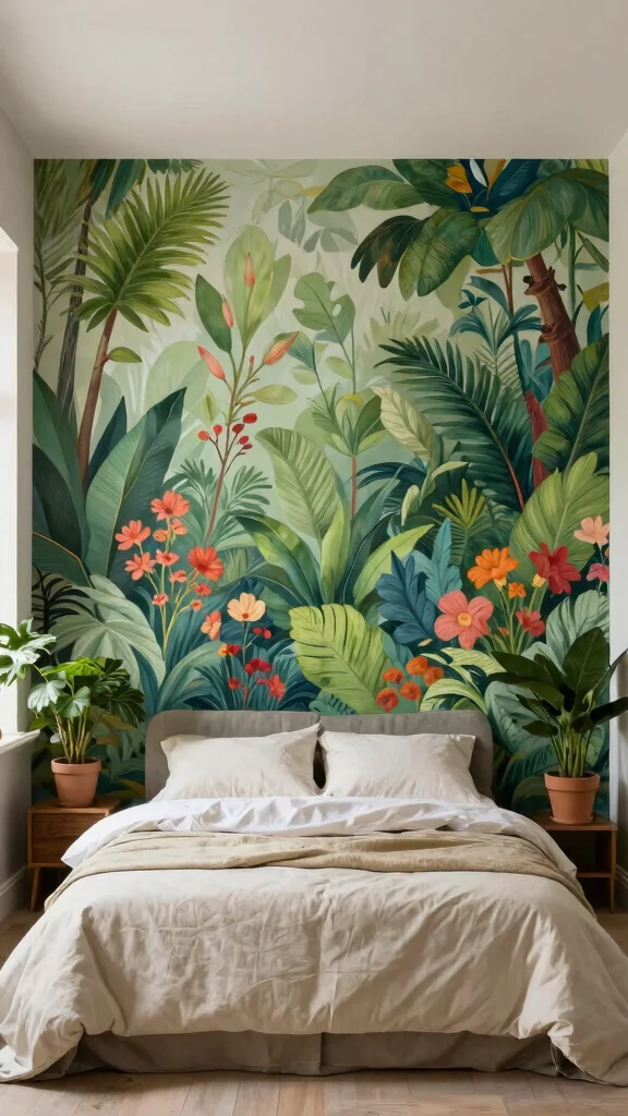 12 Bedroom Mural Ideas for a Bold Artistic Unique Wall - 1. Tranquil Botanical Garden 1