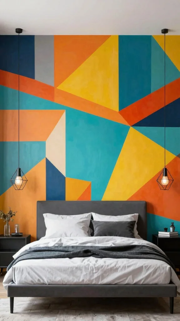 12 Bedroom Mural Ideas for a Bold Artistic Unique Wall - 3. Abstract Geometric Patterns 1