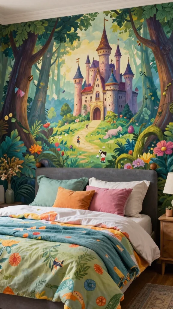 12 Bedroom Mural Ideas for a Bold Artistic Unique Wall - 6. Whimsical Fairytale Scene 1
