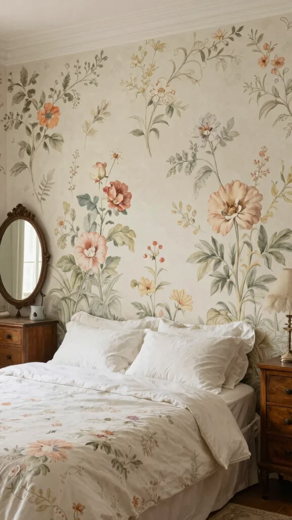 12 Bedroom Mural Ideas for a Bold Artistic Unique Wall - 7. Vintage Floral Patterns 1