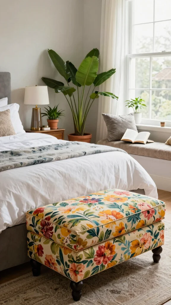 12 Bedroom Ottoman Ideas for the Foot of the Bed and Extra Seating - 5. Upholstered Wonders 1