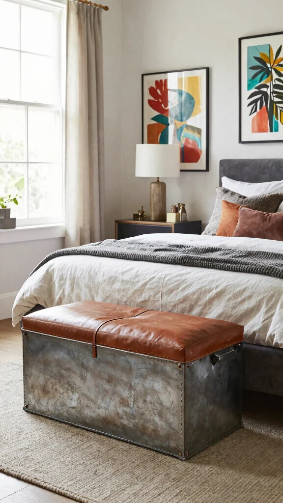 12 Bedroom Ottoman Ideas for the Foot of the Bed and Extra Seating - 6. Industrial Edge 1