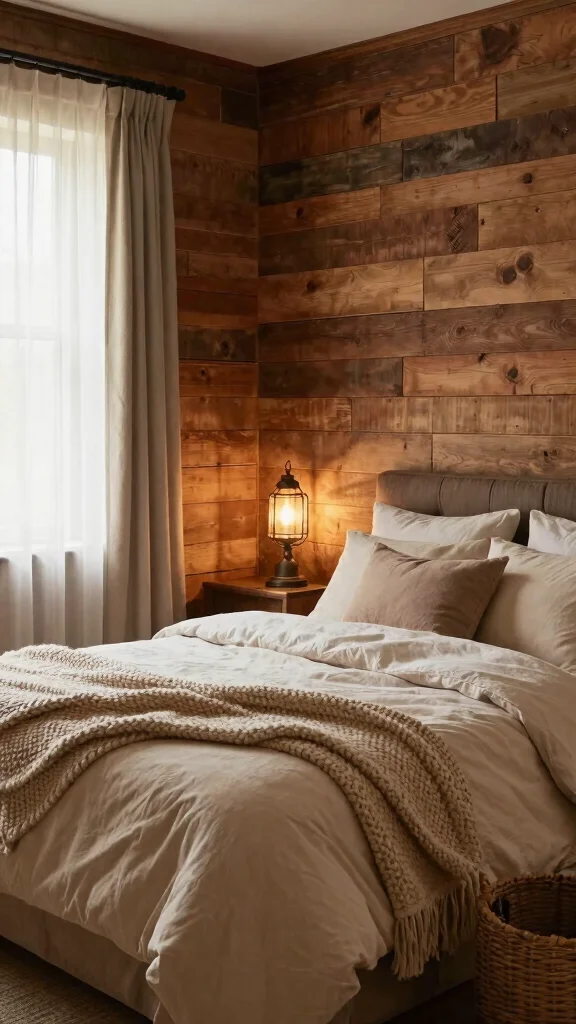 12 Bedroom Panelling Ideas for a Textured Architectural Wall Detail - 1. Rustic Wood Panels for a Warm Ambience 1