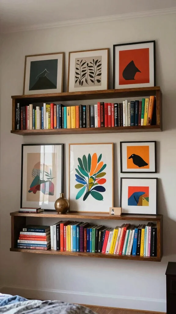 12 Bedroom Shelf Ideas for Books Decor and Organized Storage - 9. Wall Art Bookshelf: Functional and Creative 1