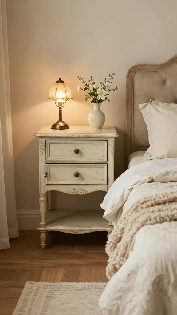 12 Bedroom Side Table Ideas for a Practical Beautiful Bedside - 3. Vintage Find 1