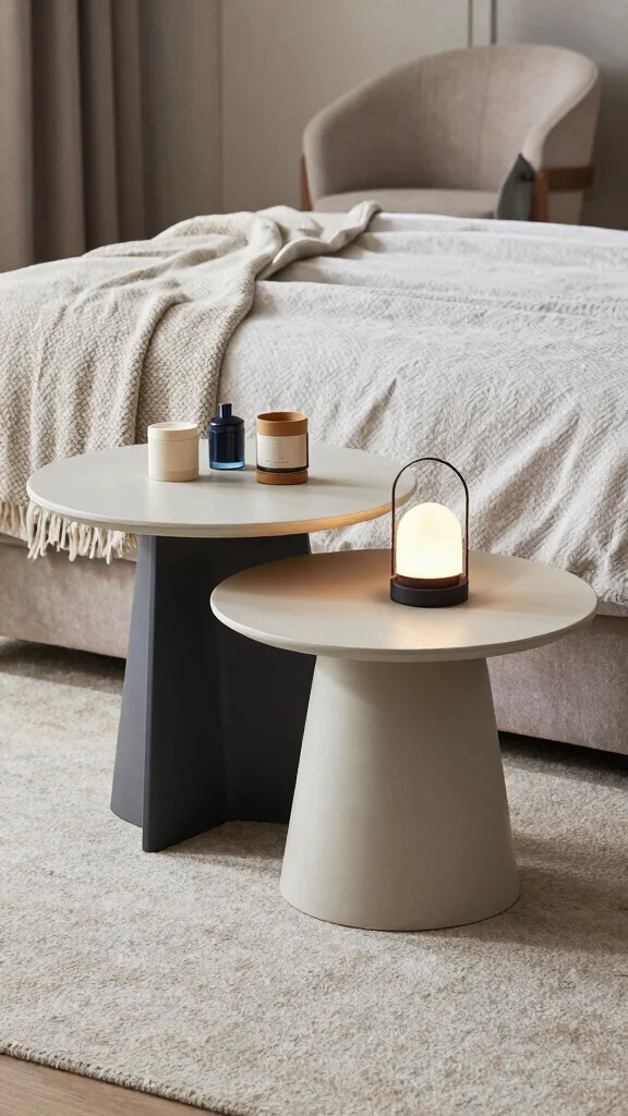 12 Bedroom Side Table Ideas for a Practical Beautiful Bedside - 5. Stacked Tables 1