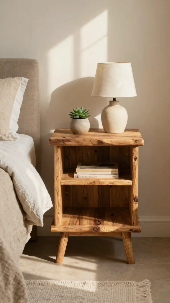 12 Bedroom Side Table Ideas for a Practical Beautiful Bedside - 7. Natural Materials 1