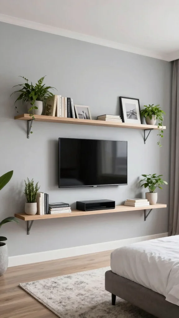 12 Bedroom TV Unit Design Ideas for a Sleek Functional Media Wall - 1. The Floating Shelves Approach 1