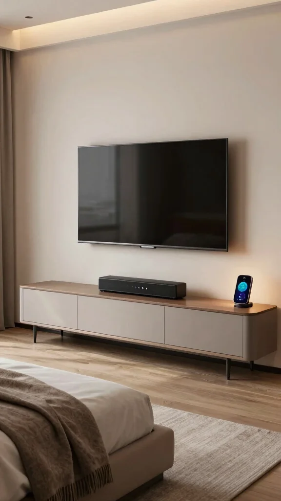 12 Bedroom TV Unit Design Ideas for a Sleek Functional Media Wall - 10. Smart Technology Integration 1