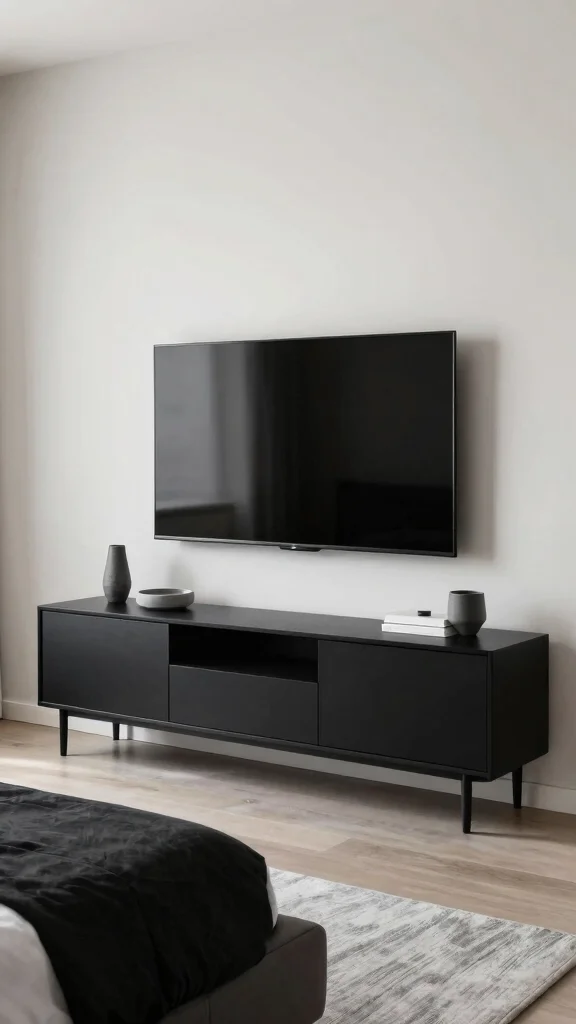 12 Bedroom TV Unit Design Ideas for a Sleek Functional Media Wall - 12. Monochrome Magic 1