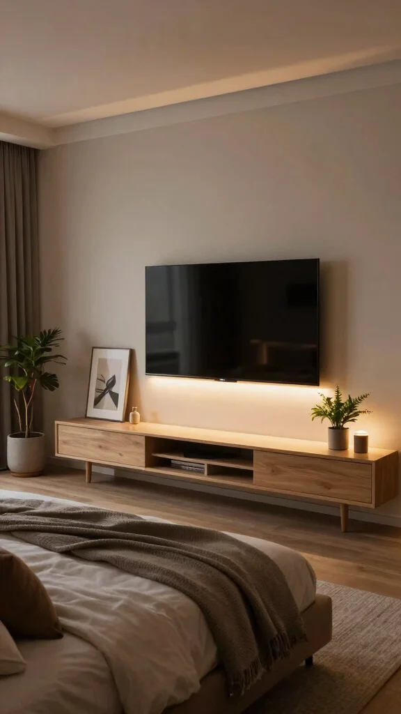 12 Bedroom TV Unit Design Ideas for a Sleek Functional Media Wall - 5. Integrated Lighting Solutions 1