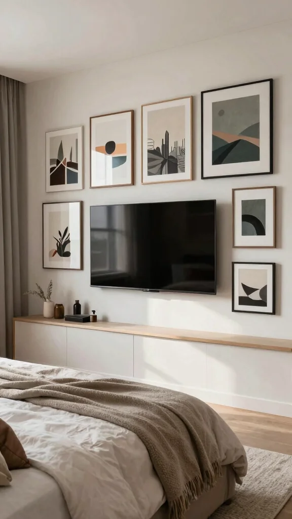 12 Bedroom TV Unit Design Ideas for a Sleek Functional Media Wall - 6. Art-Inspired Media Walls 1