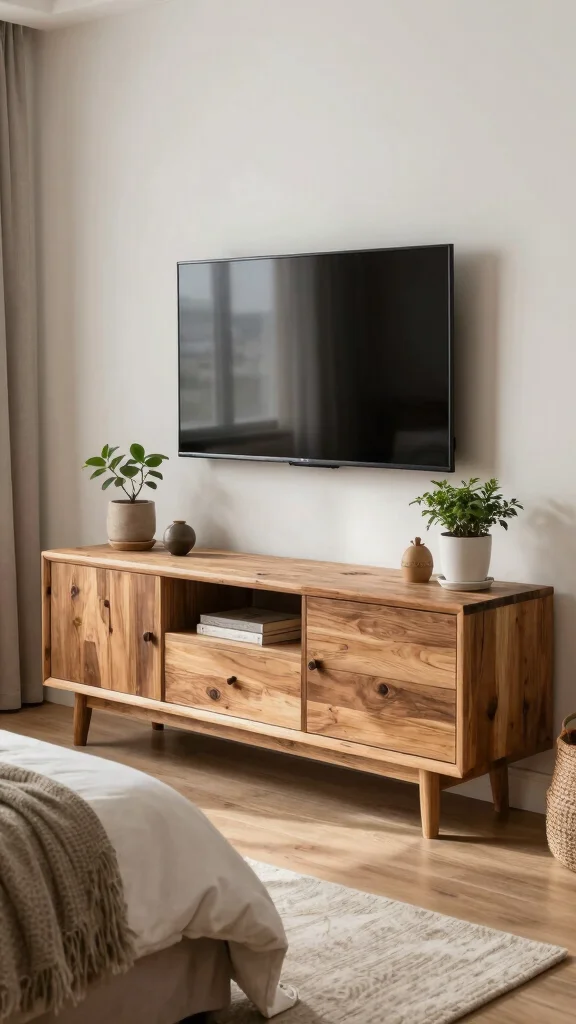 12 Bedroom TV Unit Design Ideas for a Sleek Functional Media Wall - 8. Organic and Natural Materials 1