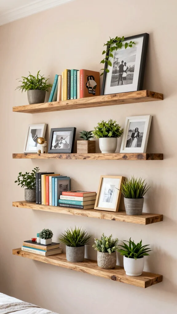 12 Budget Bedroom Makeover Ideas That Look Expensive Without the Price Tag - 9. Utilize Floating Shelves for Extra Storage 1