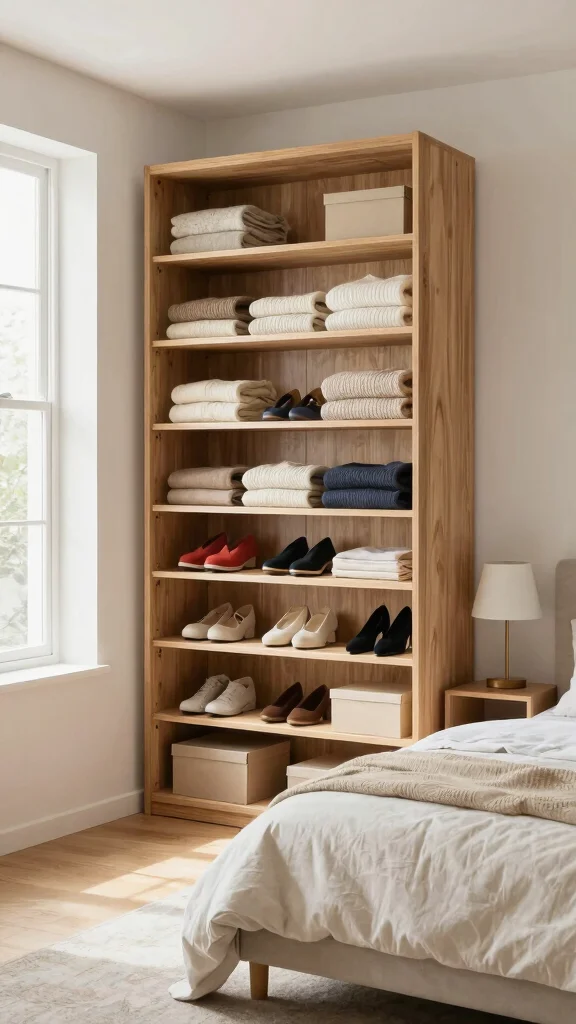 12 Built-In Bedroom Wardrobe Ideas for a Seamless Space-Smart Storage - 3. Open Shelving Wardrobes 1