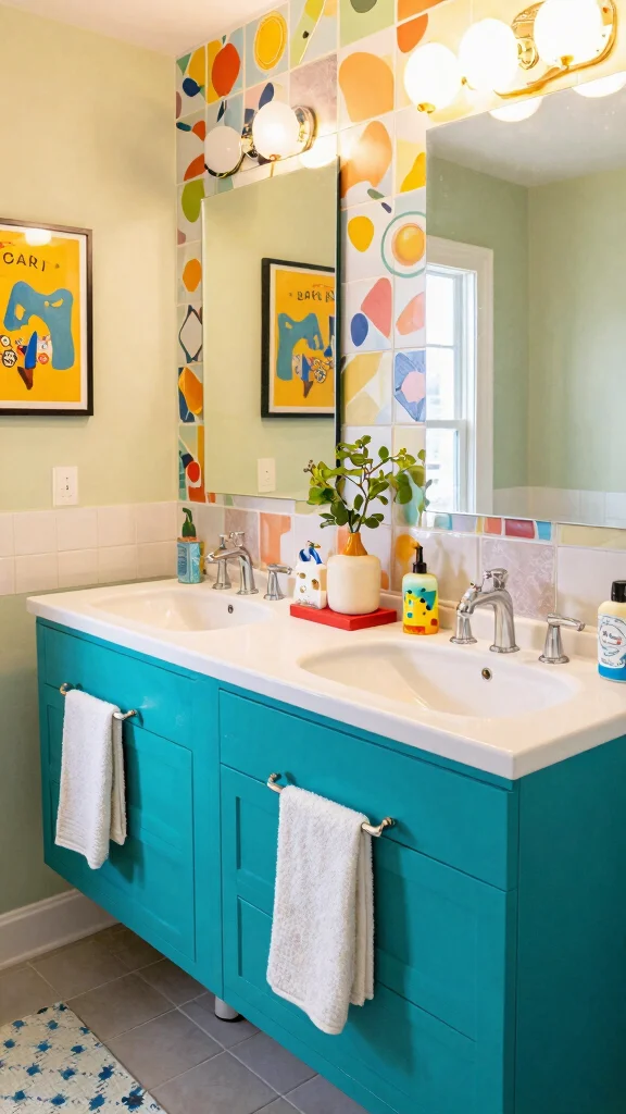 12 Double Vanity Bathroom Design Ideas for a His-and-Hers Styled Space - 8. Colorful and Fun 1