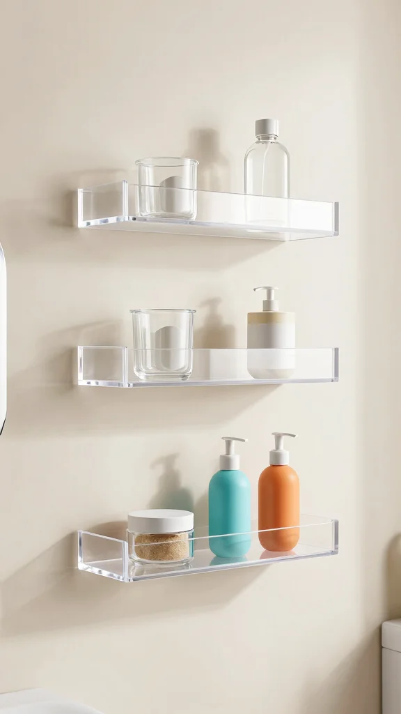 12 Floating Shelf Bathroom Decor Ideas for a Minimal Airy Display - 10. Acrylic Floating Shelves 1