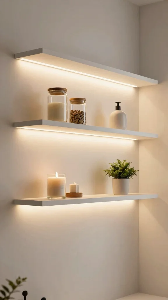 12 Floating Shelf Bathroom Decor Ideas for a Minimal Airy Display - 2. Floating Shelves with Integrated Lighting 1