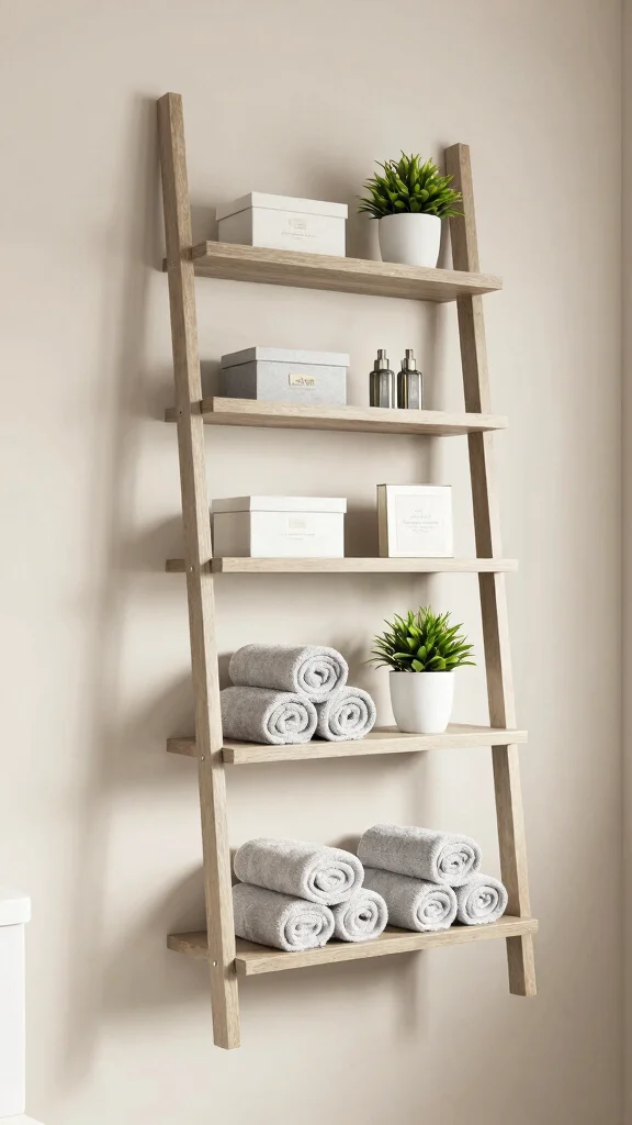 12 Floating Shelf Bathroom Decor Ideas for a Minimal Airy Display - 4. Ladder-Style Floating Shelves 1