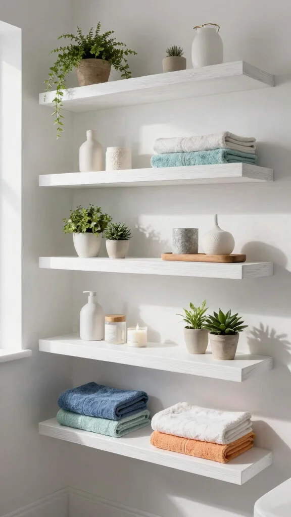 12 Floating Shelf Bathroom Decor Ideas for a Minimal Airy Display - 6. White-Washed Floating Shelves 1