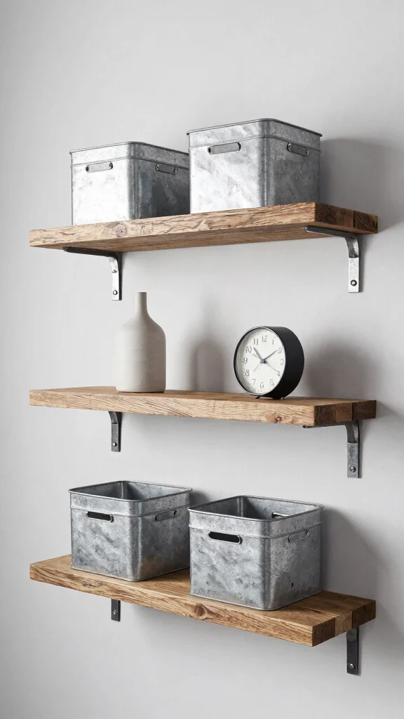 12 Floating Shelf Bathroom Decor Ideas for a Minimal Airy Display - 7. Industrial-Style Floating Shelves 1
