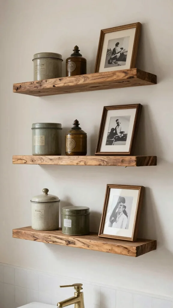 12 Floating Shelf Bathroom Decor Ideas for a Minimal Airy Display - 9. Vintage-Inspired Floating Shelves 1
