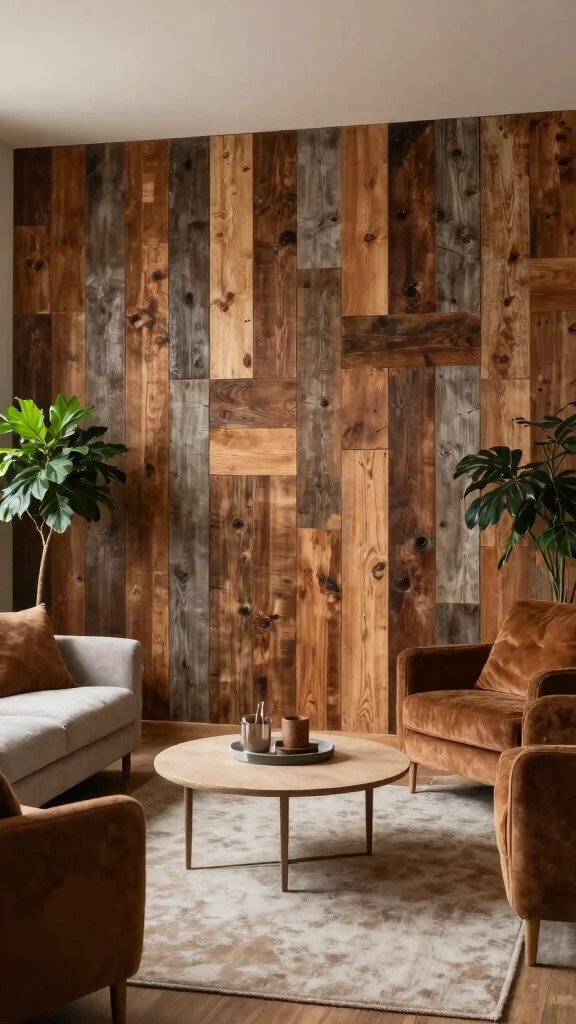 12 Half-Wall Paneling Concepts for the Living Room - 1. Reclaimed Wood Charm 1