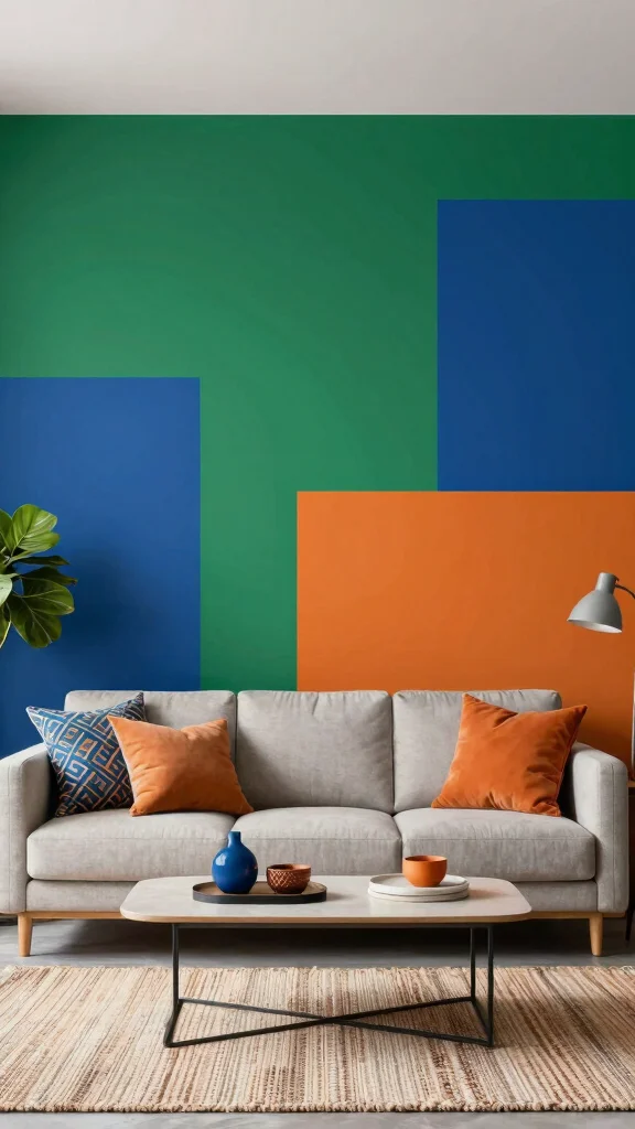 12 Living Room Accent Wall Ideas for Color, Texture, and Drama - 1. Bold Color Blocks 1