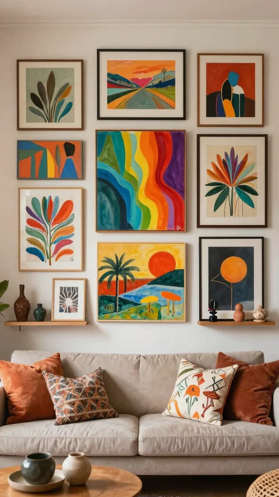 12 Living Room Accent Wall Ideas for Color, Texture, and Drama - 4. Oversized Art Pieces 1