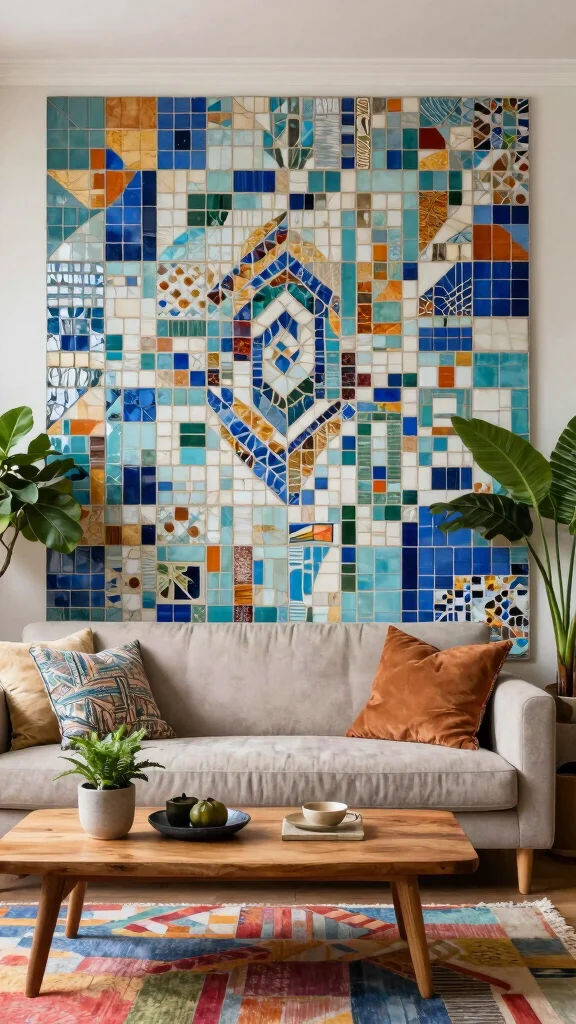 12 Living Room Accent Wall Ideas for Color, Texture, and Drama - 7. Mosaic Tile Accents 1