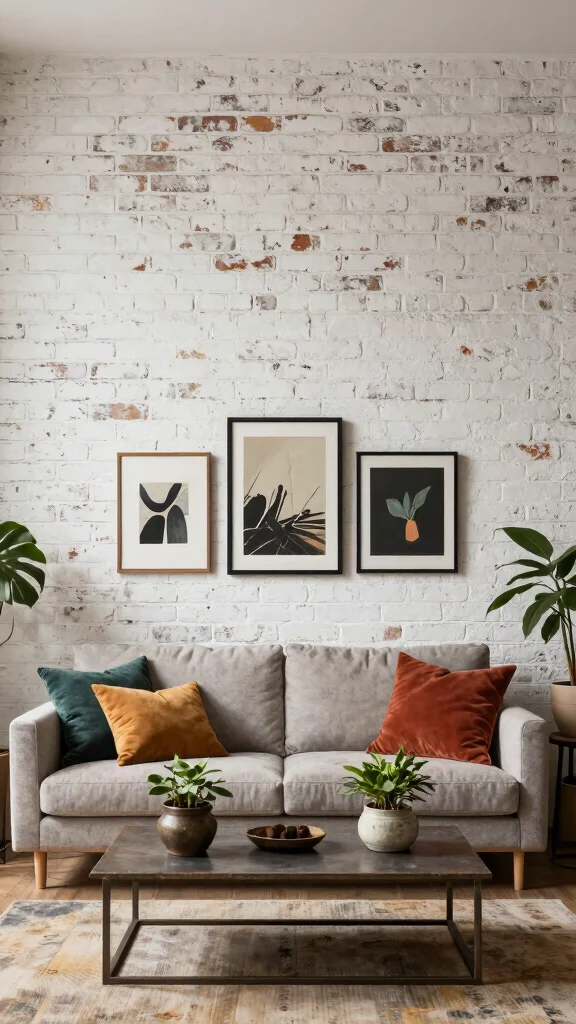 12 Living Room Accent Wall Ideas for Color, Texture, and Drama - 8. Faux Brick Walls 1