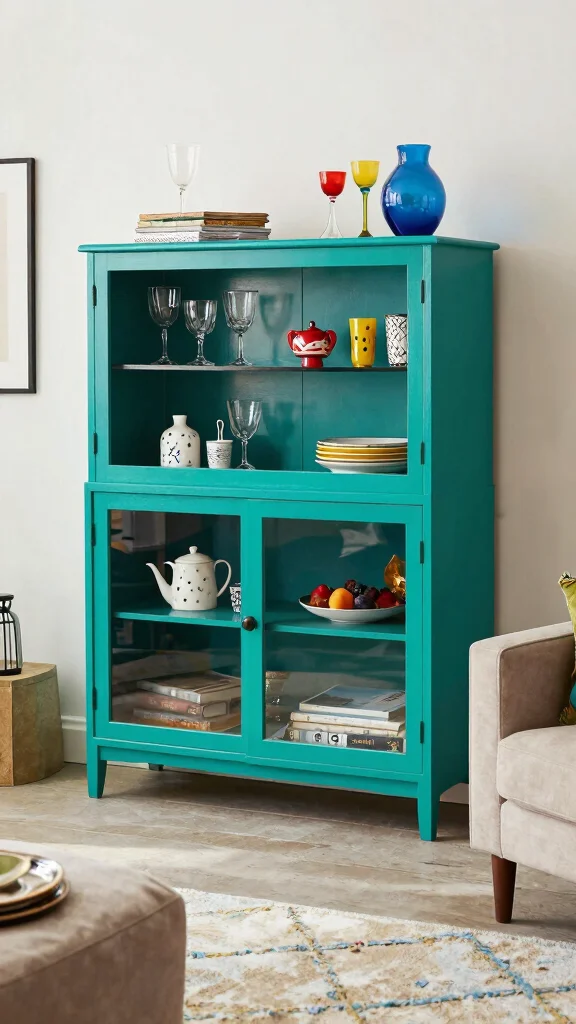 12 Living Room Bar Cabinet Ideas for a Stylish Functional Drinks Station - 4. Bold and Colorful 1