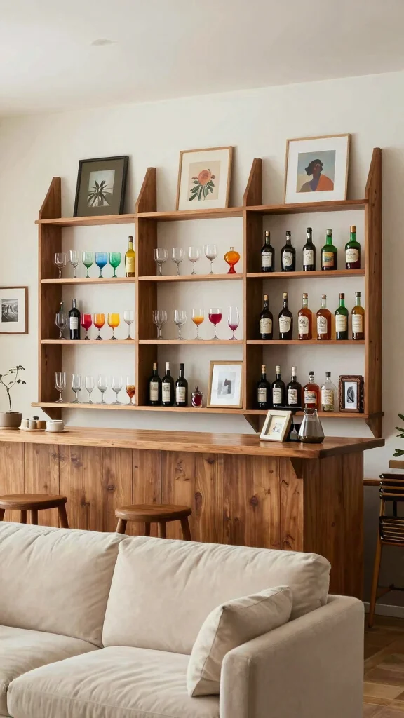 12 Living Room Bar Cabinet Ideas for a Stylish Functional Drinks Station - 5. Open Shelving Delight 1