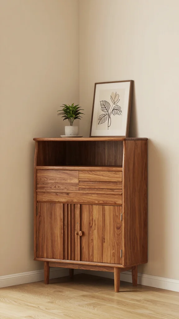 12 Living Room Bar Cabinet Ideas for a Stylish Functional Drinks Station - 6. Compact Corner Cabinet 1