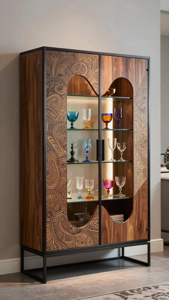12 Living Room Bar Cabinet Ideas for a Stylish Functional Drinks Station - 7. Artistic Display Cabinet 1