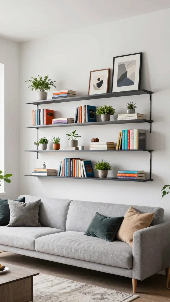 12 Living Room Bookshelf and Bookcase Ideas for a Curated Cozy Display - 1. Floating Shelves for a Clean Look 1