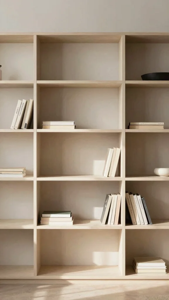 12 Living Room Bookshelf and Bookcase Ideas for a Curated Cozy Display - 12. Minimalist Styling with Negative Space 1
